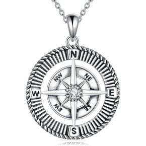 Hancock Compass Necklace Sterling Silver Vintage Compass Pendant Jewelry Graduation Gifts for Women Men