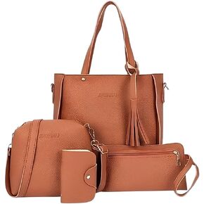 Women Leather Handbags Tote Bag Shoulder Bag Top Handle Satchel Purse Set of 4, Affordable handbag set for womens 4-piece handbag set for women and Girls, Designer handbag set for women