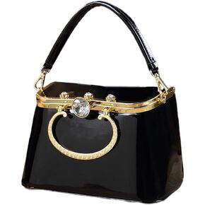 Fashion Women's Top Handle Satchel Handbags Leather Party Diamonds Evening Bag Purses Small Hard Square Box Shoulder Bags