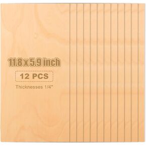 12 Pack 11.8x5.9 inch Baltic Birch Plywood, Plywood Sheets Crafts Wood Sheets, Unfinished Basswood Sheet for DIY Handwork, Wood Burning, Engraving, Architectural Model