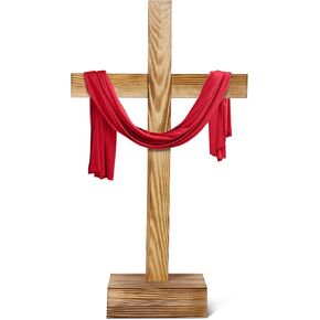 Lineshading 21 Inch Christmas Large Wood Cross Unfinished Standing Cross Decor He Is Risen Outdoor Decorative Jesus Christ Catholic Crafted Wall Cross for Home Wedding Communion Church Decor