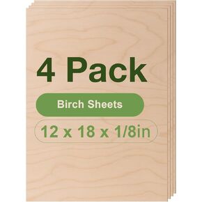 8 Pack Birch Plywood Sheets, 12 x 16 x 1/8 Inch, 3mm Plywood for Laser Cutting, Thin Unfinished Wood Sheets for Architectural Models, Wood Burning and DIY Wood Crafts