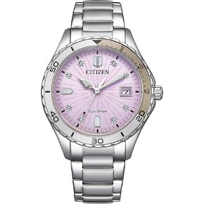 Citizen Women's Eco-Drive Crystal Weekender Sport Casual, Silver-Tone Stainless Steel Bracelet, Purple Dial (Model: FE6170-88X)