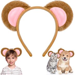 Plush Animal Ears Headband,1Pcs Monkey Mouse Ears Headband Headwear for Halloween Animal Cosplay Costume Accessories
