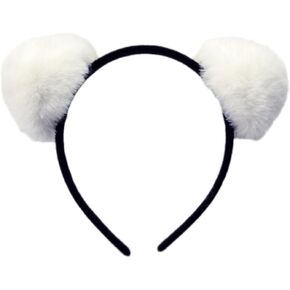Womens Fur Ball Headband Fluffy Panda Ears Hairhoop for Halloween Cosplay