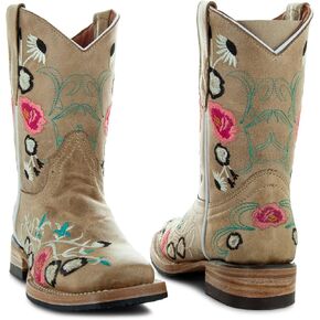 Soto Boots Girl's Square Toe Boots, Geniune Leather Girl's Cowgirl Boots, Toddler Western Boots, K3011 (, Sand)