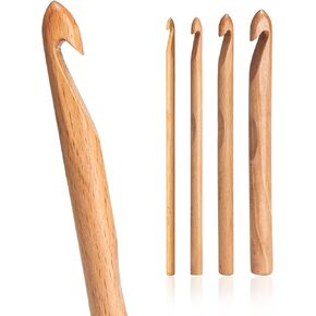 YOJOB Crochet Hooks Set of 4 Sizes in 6mm, 8mm, 10mm, 15mm, Large Crochet Hook, Wooden Jumbo Crochet Hook for Chunky Yarn