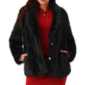 Seta T Women's Faux Fur Coat Long Sleeve Pockets Lapel Shaggy Warm Winter Overcoat Fluffy Jackets