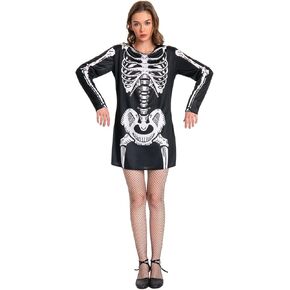 Skeleton Adult Halloween Costumes For Women Outfit Easy Skeleton Dresses Costume Woman Simple Female Feminina dress