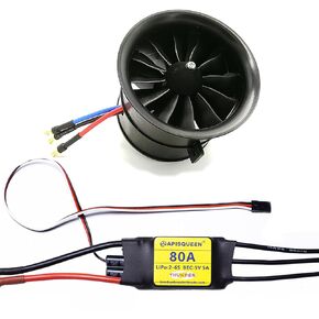 70MM EDF 6S 2300KV 2240G Thrust Belt 12 Blades Electric Ducted Fan with 80A ESC for Aircraft Model Aircraft Jet Enging