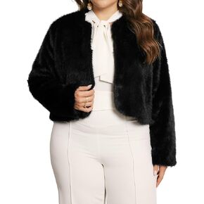 Agnes Orinda Plus Size Faux Fur Coat Jacket for Women 2024 Long Sleeve Open Front Winter Warm Shaggy Parka Coat