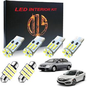 LED Interior light Kit for 2006-2021 Honda Civic 6000k White Map Dome Trunk License Plate Bulbs (6 Pieces)
