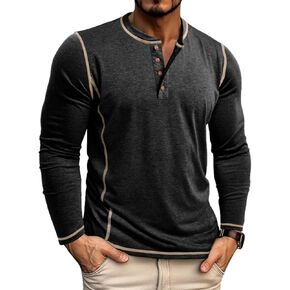 Men's Henley Shirts Long Sleeve Casual Basic Button Cotton Tee Lightweight Fashion Pullover Shirt