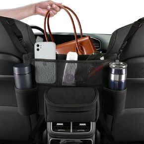 Car Purse & Handbag Holder Between Front Seats，Seat Back Organizers and Storage Bag with Tissue Hoder & 2 Cupholders & 3 Pockets for Car.(Grey)