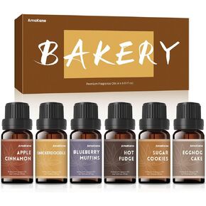 AmaKane Fragrance Oils Bakery Set, Fall Essential Oils for Diffuser, Fragrance Oil for Candle Making, Soap Making Scents, Apple Cinnamon, Sugar Cookies and More Aromatherapy Oils 6x10 ml