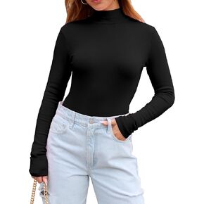 Dwnval Womens Fall Fashion Warm Long Sleeve Turtleneck T Shirt Casual Stretchy Slim Fitted Knit Going Out Tops