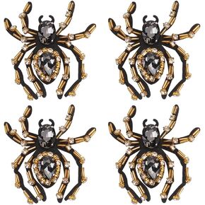 WADORN 4Pcs Rhinestones Beaded Spider Patches Applique, Black Spider Sew on Crystal Patches Bling Spider Embroidered Patches Diamond for Halloween Clothes Decoration Hat Dress Fabric Craft Sewing DIY