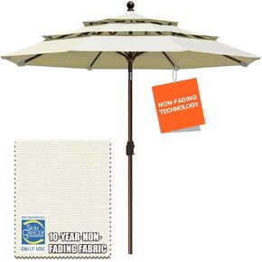 EliteShade USA 10-Year-Non-Fading 9Ft 3 Tiers Market Umbrella Patio Umbrella Outdoor Table Umbrella with Ventilation, Black