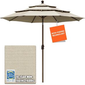 EliteShade USA 10-Year-Non-Fading 9Ft 3 Tiers Market Umbrella Patio Umbrella Outdoor Table Umbrella with Ventilation, Black