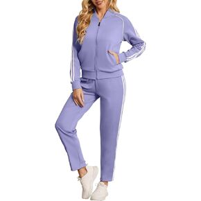 Women's Tracksuit 2 Piece Outfits Zip Striped Sportswear Long Sleeve Jogger Suits for Women with Pockets in Kuwait