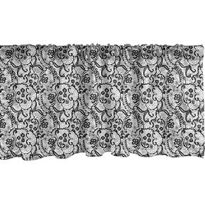Lunarable Gothic Window Valance, Lace Pattern with Flowers Floral Classic Handwork Needlecraft Style Art Design, Curtain Valance for Kitchen Bedroom Decor with Rod Pocket, 54" X 12", White Black