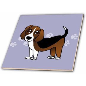 3dRose ct_35542_2 Cute Beagle-Cartoon Dog-Blue with Pawprints-Ceramic Tile, 6-Inch