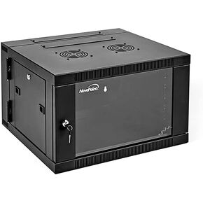 NavePoint 9U Server Cabinet with Hinged Back - 21.6" Deep, 9U Server Rack Enclosure with Locking Glass Door, Wall Mount Rack with Removable Side Panels, 9U Network Cabinet with 2 Fans, Pre-Assembled