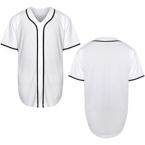 MESOSPERO Mens Blank Plain Baseball Jersey Button Down Shirts Sports Hip Hop Hipster Jersey S-3XL (White, 3X-Large)