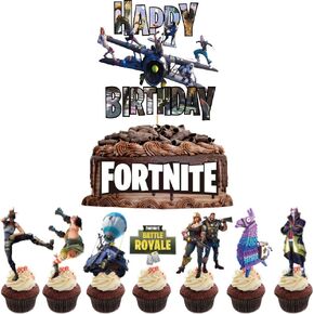 لعبة فيديو عيد ميلاد سعيد كعكة توبر 6 "+ 7 شخصيات كب كيك القبعات العالية لعبة فيديو كعكة الزينة للأطفال البالغين الفتيات الأولاد (الورقة توبر الرئيسية + شخصيات ورقة + شارة ورقة) in Kuwait