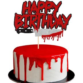 Rsstarxi 1 Pack Glitter Have a Killer Birthday Cake Topper Bloody Halloween Happy Birthday Cake Pick Decoration for Bloody Horror Birthday Theme Halloween Party Cake Decorations