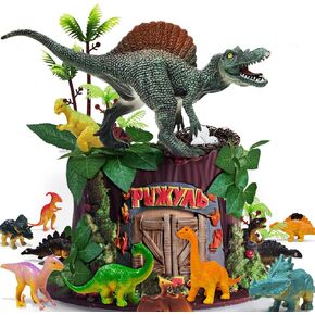 26 PCS Dinosaur Cake Toppers With Dinosaur Eggs Leaves Trees Cake Decorations For Birthday Party,Dinosaur Themed Party, Wild Animals Party,Kids Party Cake Decorations