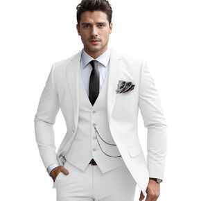Men's Slim Fit Suit Set 3 Piece Suits for Men Regular Fit Solid Blazer for Business Wedding Prom with a Tie