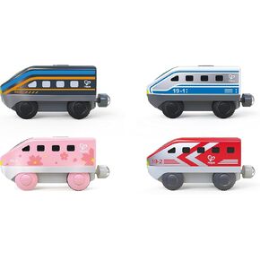 Hape: Intercity Battery Powered Locomotive Set - 4 Different Colored Toy Trains, Forward & Reverse Direction Switch, Magnetic Attaching, Kids Ages 3+