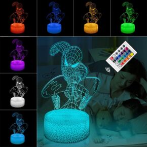 Kids Toys 3D Night Light,Superhero Christmas Gift Birthday 3D Illusion Lamp for Kid Girl Boy Room Decor, 16 Colors Remote Control