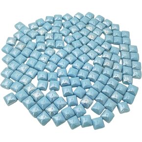 1.1lb Crystal Glass Mosaic Tiles for Crafts, 0.6"x 0.6" Square Mosaic Glass Pieces for Artwork,Garden Kit Decor (Plated Sapphire Blue)