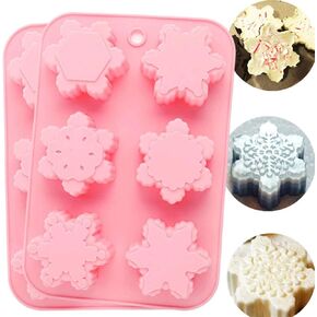 CHICHIC 2 Pack Silicone Soap Molds Snowflakes Handmade Soaps Baking Mold Cake Pan, Biscuit Mold, Chocolate Mold, Ice Cube Tray for Homemade Craft Cake Mold Pudding Mold Jello Mold DIY, 6 Cavity