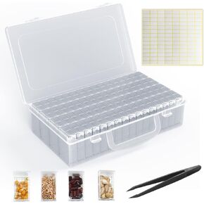 64 Solts Seed Storage Box with 112Pcs Label Sticker and a Tweezers,Diamond Painting Organizer,Portable Bead Storage,Seed Organizer Use for Flower Seeds,Vegetable Seeds.