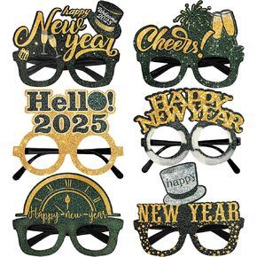 KatchOn, Happy New Years Eve Glasses - Pack of 6 | Happy New Year Glasses 2025 for Happy New Year Decorations 2025 | Happy New Year Eye Glasses, New Years Eve Party Supplies 2025 | NYE Party Supplies