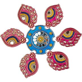 Aditri Creation Rangoli Decoration Flower Design Floor Rangoli/Home Decor/Gift for Home/Interior Handcrafted/Floor Stickers/Wall Sticker/Wall Decoration/Diwali Floor Decoration(Size :-8")(Pink,Blue)