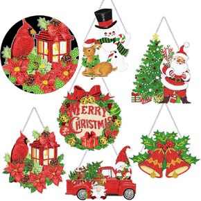 Chiisong 6 Pcs Christmas Diamond Painting Glow in The Dark Diamond Art Painting Kits Xmas Santa Snowman Shaped Diamond Paintings Hanging Ornaments for DIY Christmas Holiday Party Decoration Gift