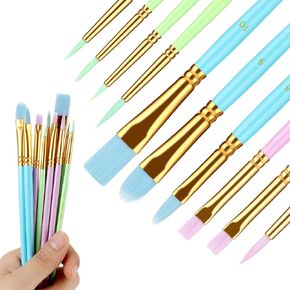 Prasacco 10 Pcs Artist Paint Brush Set,Pastel Watercolor Brushes Professional Face Paint Brushes Paint Brushes for Acrylic Painting Water Color Paint Brush for Oil Watercolor Gouache Face Body
