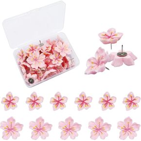 30 PCS Flower Push Pins Flower Thumb Tacks Decorative Push Pins for Cork Board Peach Blossom Pushpins for Bulletin Boards Cardboard Wall Decorations(20 PCS 0.86 inch and 10 PCS 1.18 inch)
