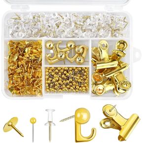 350 Pcs Gold Push Pins Set 5 Styles Decorative Thumb Tacks Assorted Push Pins for Bulletin Board, Cork Board
