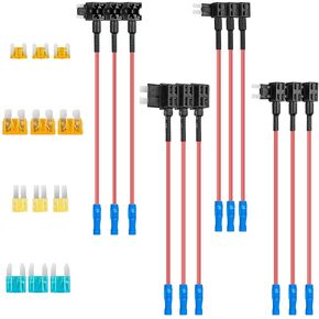 12 Pack 12V Fuse Tap, Add a Circuit Fuse Holder 4 Types Standard, Mini, Micro2 and Low Profile Mini Fuse Taps, ATO ATC ATM APM Fuse Adapter Jumper Connector for Cars Trucks Boats