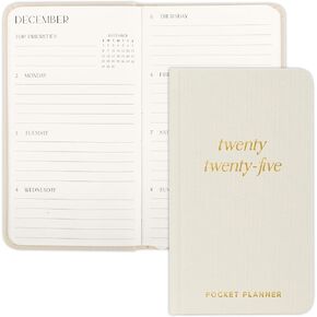 Beautiful 2024-2025 Pocket Calendar - Small 6" x 3.5" Daily Planner Book For Womens Purse with Weekly & Monthly Spreads for Easy Planning - Runs From December 2024 Until December 2025