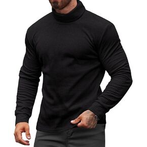 Mens Long Sleeve Thermal Turtleneck Sweatshirts Ribbed Knitted Pullover Shirt (S-XXL)