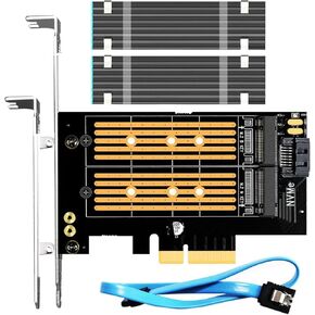 جلوتريندر محول مزدوج M.2 X4 PCIe لهارد SSD M.2 PCIe وM.2 ساتا SSD، يدعم تشغيل نظام التشغيل من M.2 PCIe SSD او M.2 ساتا SSD، بما في ذلك 2 × مشتت حراري M.2 ووسادة حرارية وبراغي M.2 (PA12-HS)