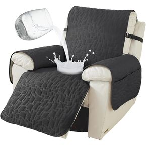 100% Waterproof Recliner Chair Cover, Non Slip Covers for Recliner Chair with Pocket, Washable Recliner Armchair Cover for Kids, Pets, Dog, Cat,Black,28IN
