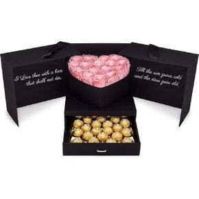 Red Eternal Roses and Chocolates Gift Box | Romantic Gift Basket with Real Preserved Roses and Hazelnut Chocolates