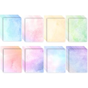 56 Sheets Watercolored Stationery Paper, 8.5 x 11 inch Letter Size Writing Paper, Double Sided, 8 Unique Designs, Colored Printer Paper for Letters, Scrapbook, and Crafts